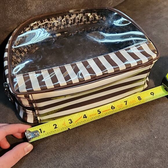 Henri Bendel Brown and White Striped Clear Cosmetic Bag - Picture 8 of 10